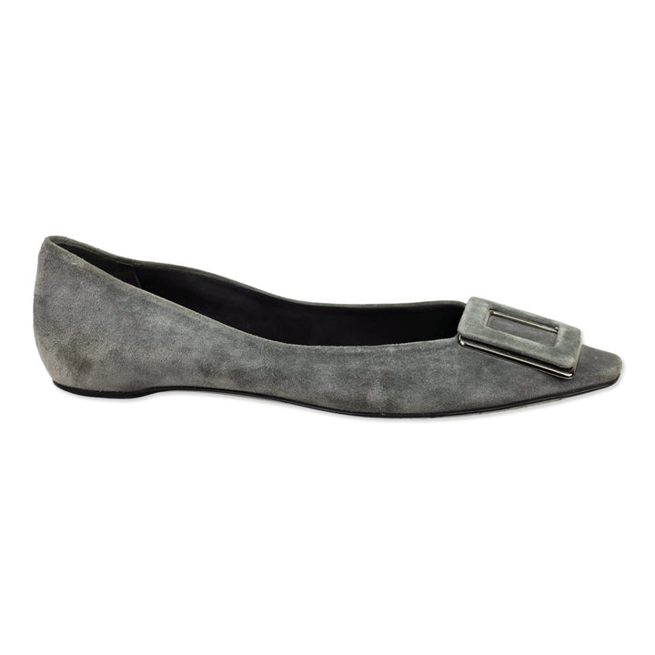 Roger Vivier Grey Suede Silver Gommettine Flats