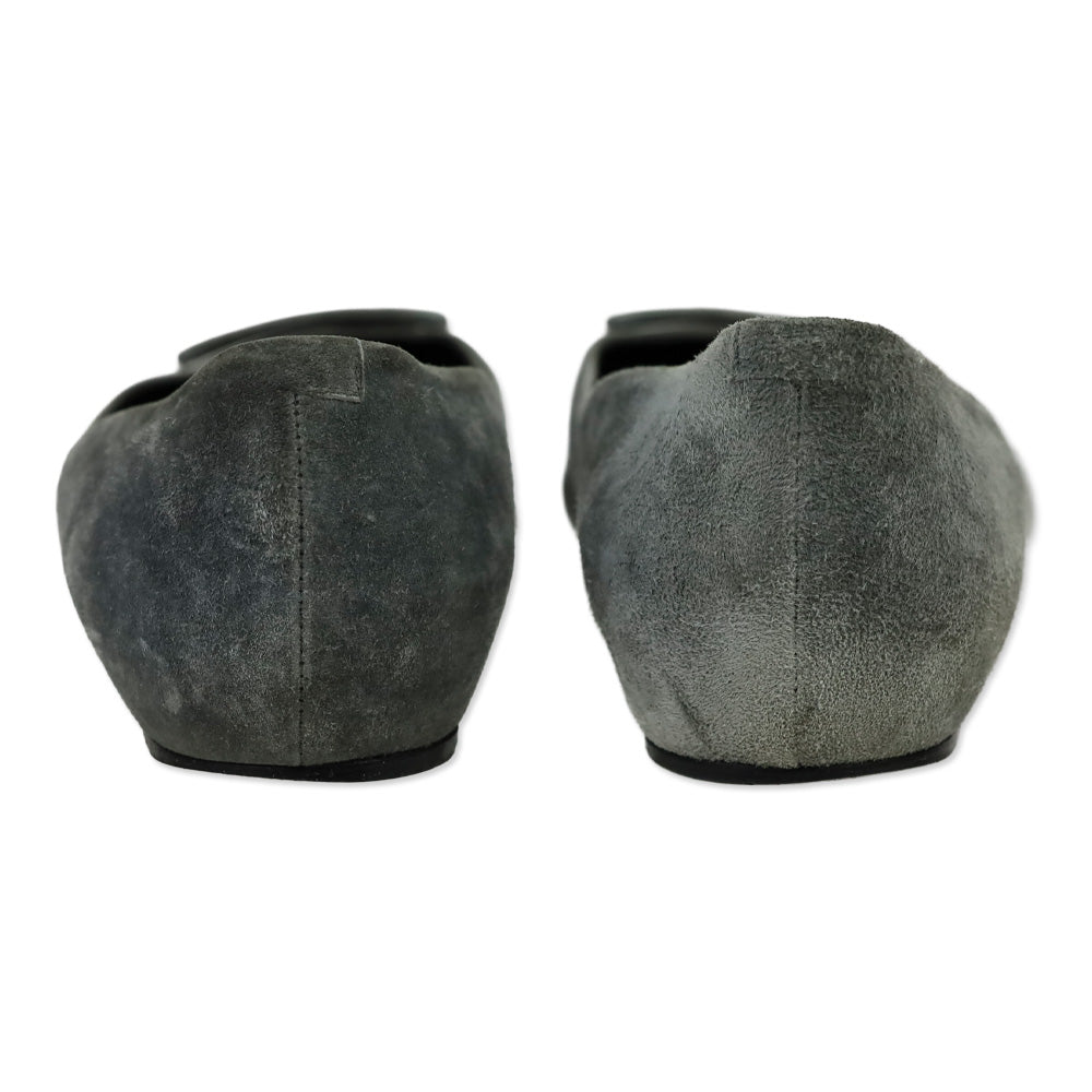 Roger Vivier Grey Suede Silver Gommettine Flats