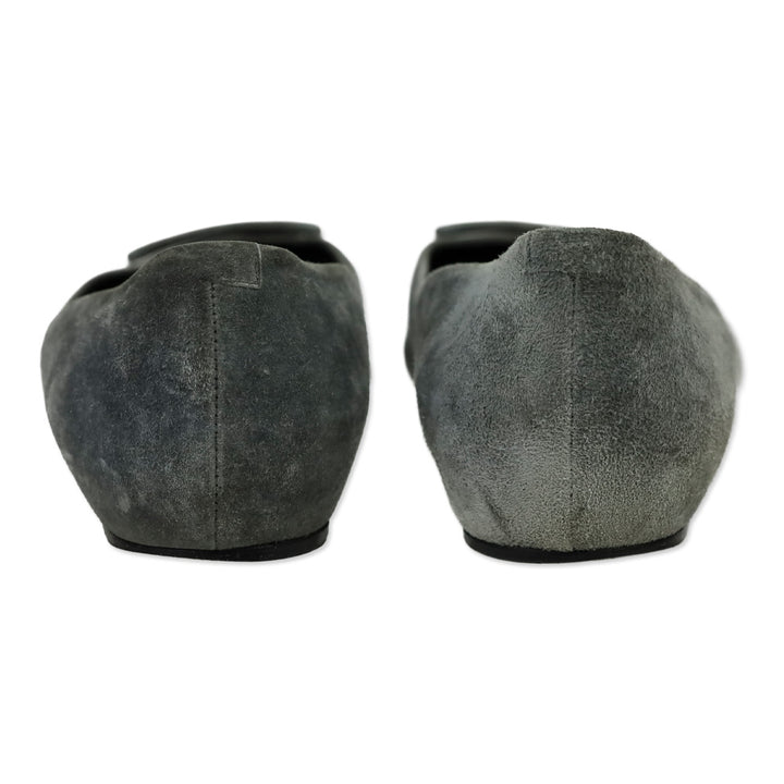 Roger Vivier Grey Suede Silver Gommettine Flats