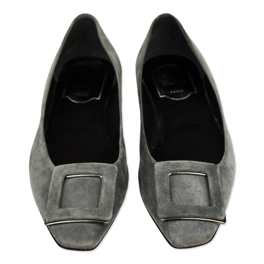 Roger Vivier Grey Suede Silver Gommettine Flats