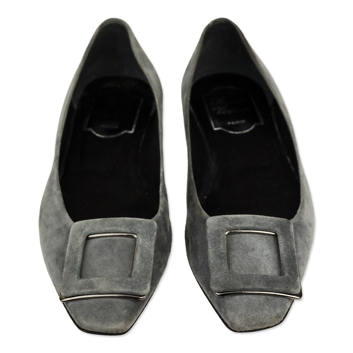 Roger Vivier Grey Suede Silver Gommettine Flats