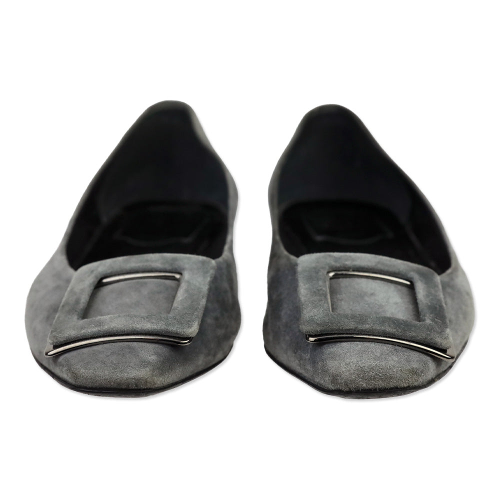 Roger Vivier Grey Suede Silver Gommettine Flats