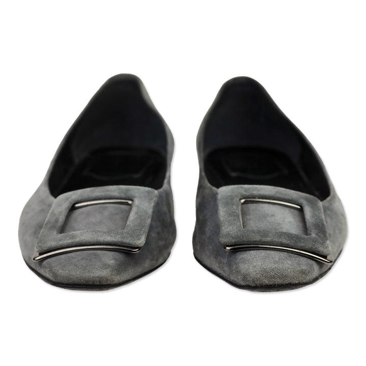 Roger Vivier Grey Suede Silver Gommettine Flats