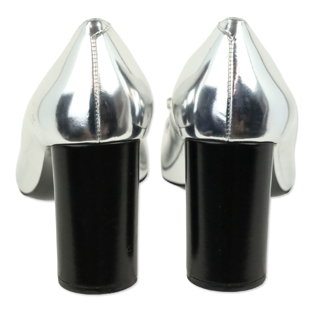 Roger Vivier Metallic Silver Leather Black Cap Toe Gommettine Pumps