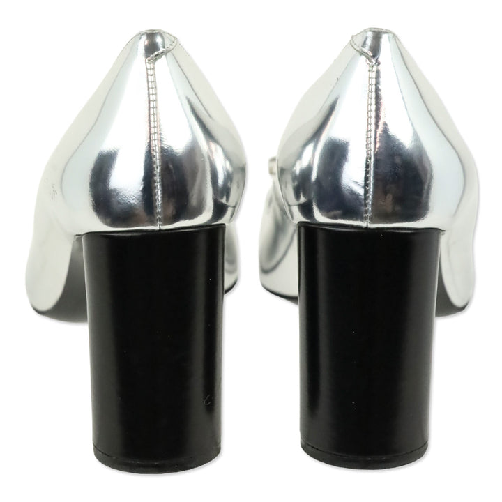 Roger Vivier Metallic Silver Leather Black Cap Toe Gommettine Pumps