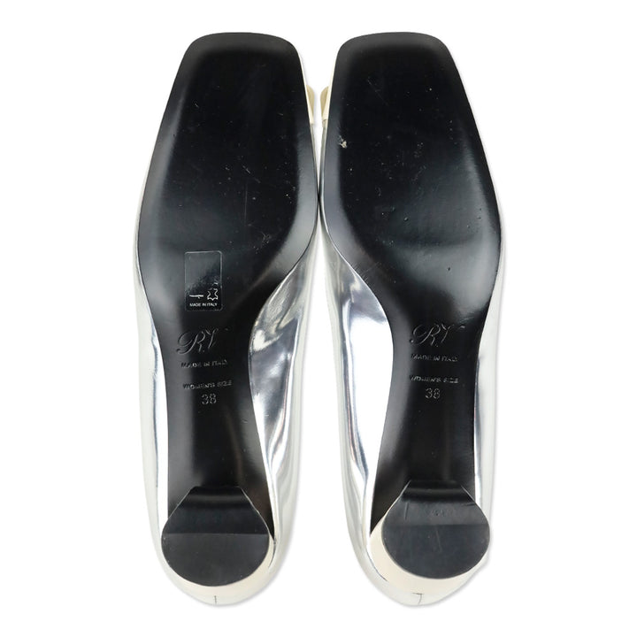 Roger Vivier Metallic Silver Leather White Cap Toe Gommettine Pumps