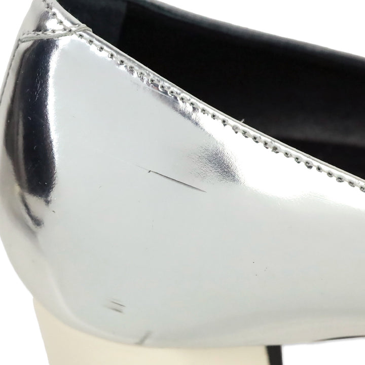Roger Vivier Metallic Silver Leather White Cap Toe Gommettine Pumps