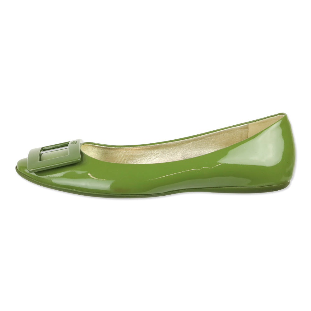 Roger Vivier Olive Green Patent Leather Gommettine Flats