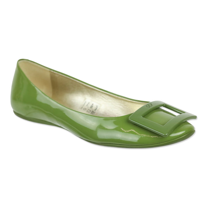 Roger Vivier Olive Green Patent Leather Gommettine Flats