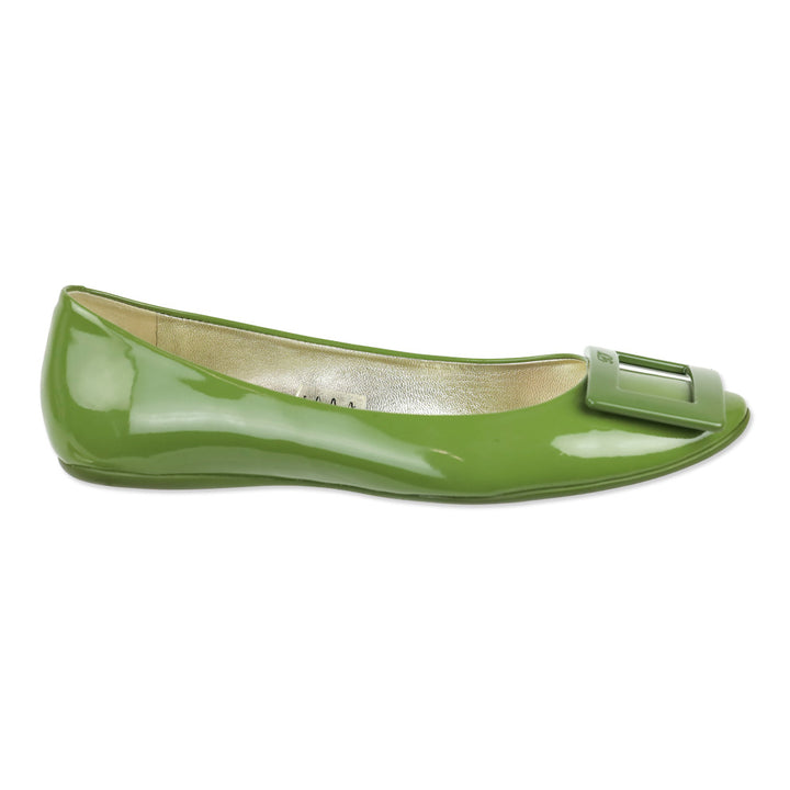Roger Vivier Olive Green Patent Leather Gommettine Flats