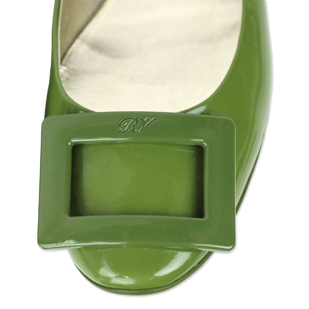 Roger Vivier Olive Green Patent Leather Gommettine Flats