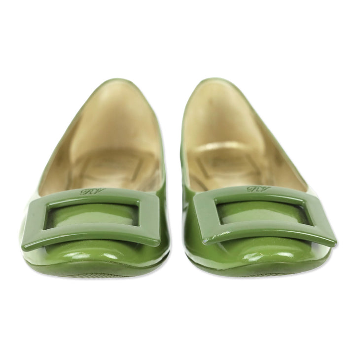 Roger Vivier Olive Green Patent Leather Gommettine Flats
