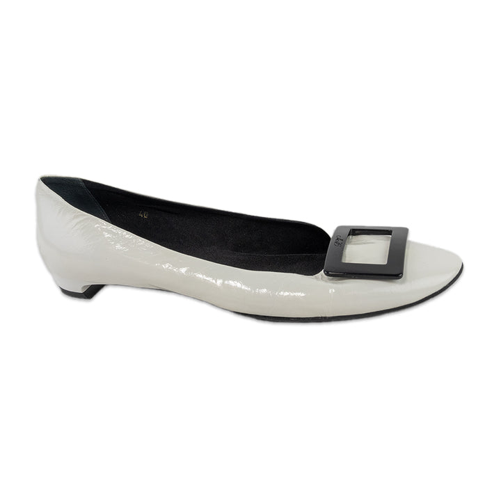 Roger Vivier White Patent Leather Gommettine Flats