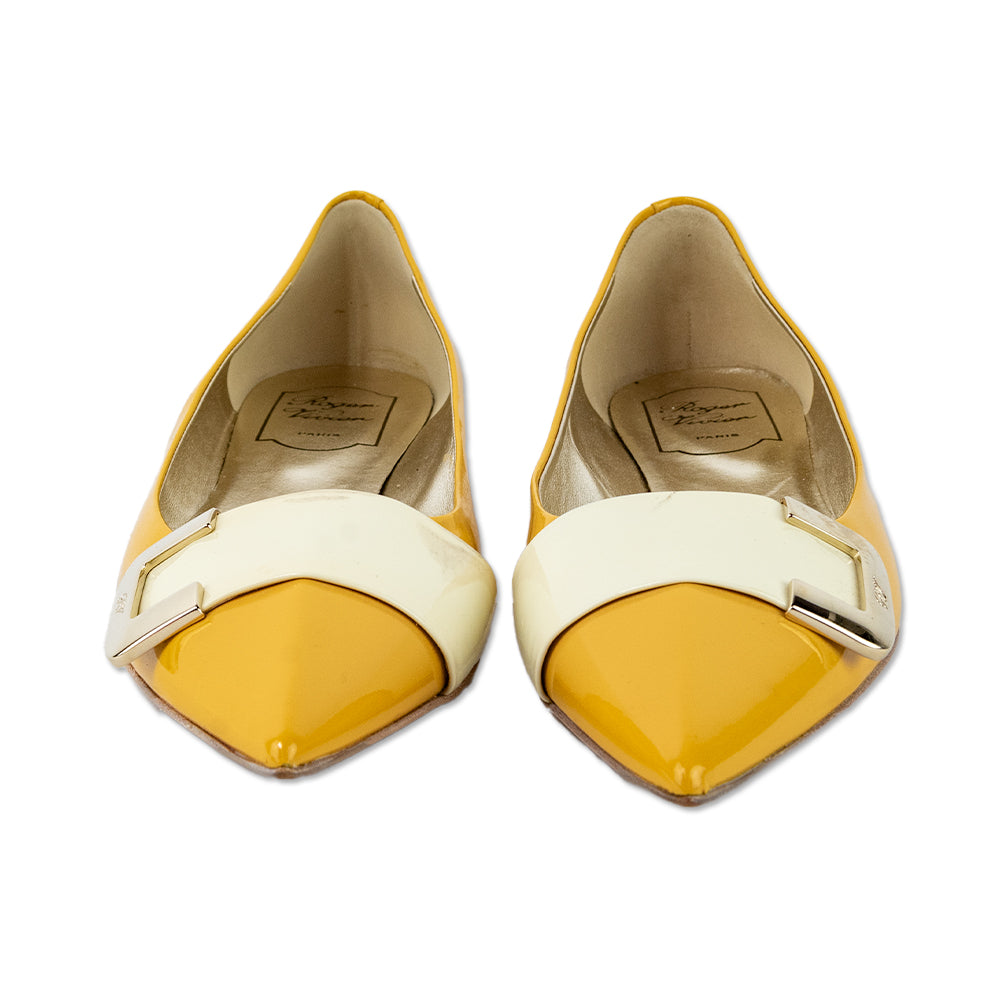 Roger Vivier Yellow Patent Leather Buckle Flats