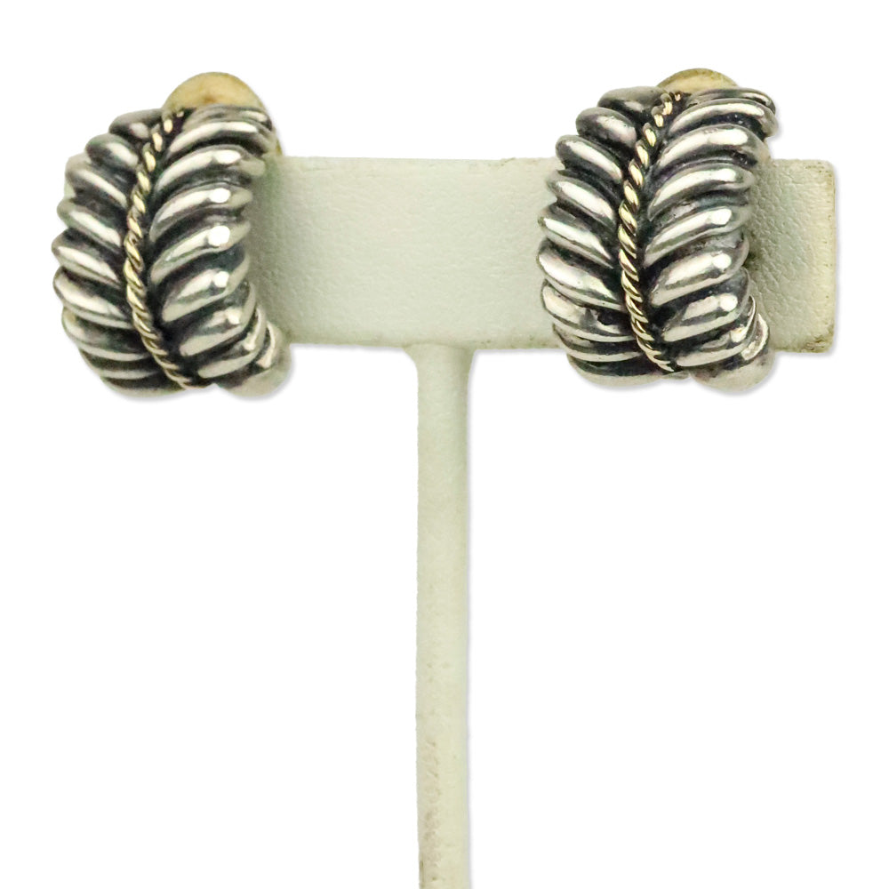 Ron Rizzo Two-Tone Ribbed Clip-On Earrings