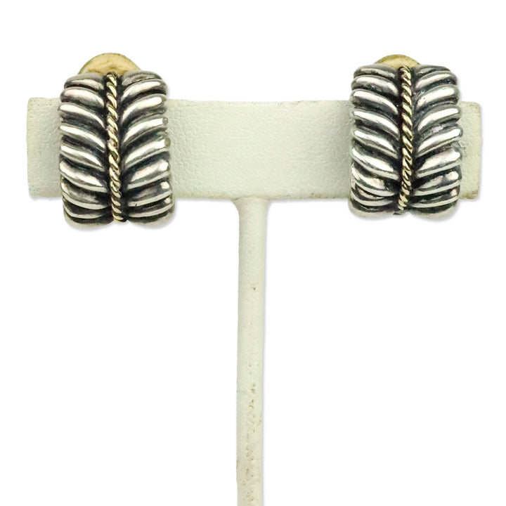Ron Rizzo Two-Tone Ribbed Clip-On Earrings