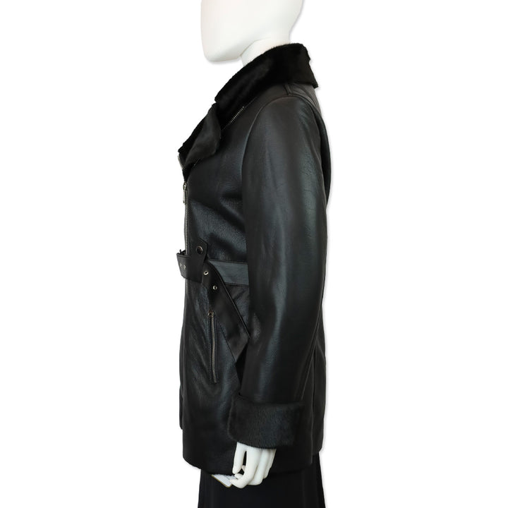 Royal Roland Black Belted Faux Leather Coat