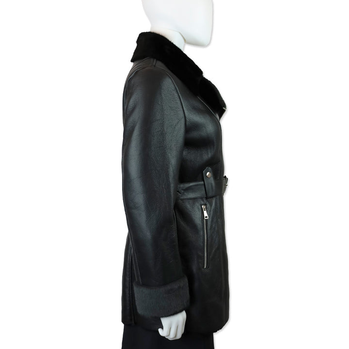 Royal Roland Black Belted Faux Leather Coat