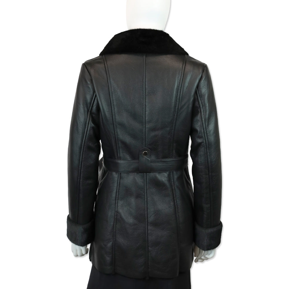 Royal Roland Black Belted Faux Leather Coat