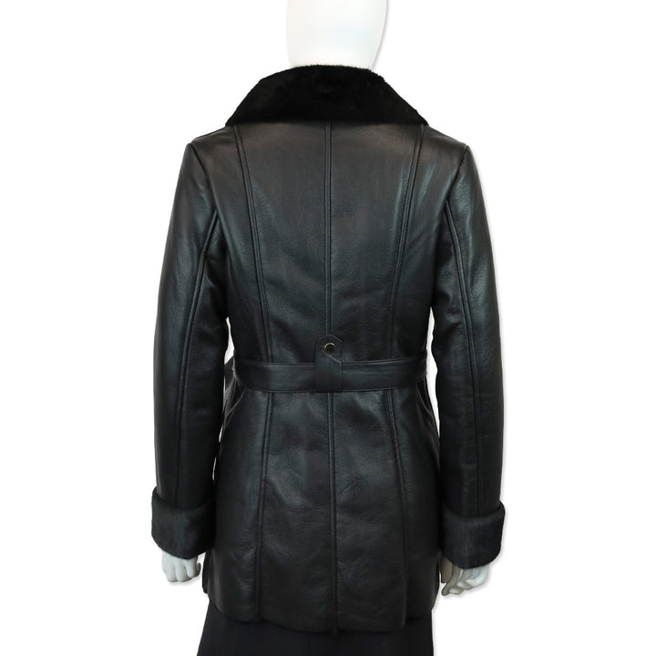 Royal Roland Black Belted Faux Leather Coat