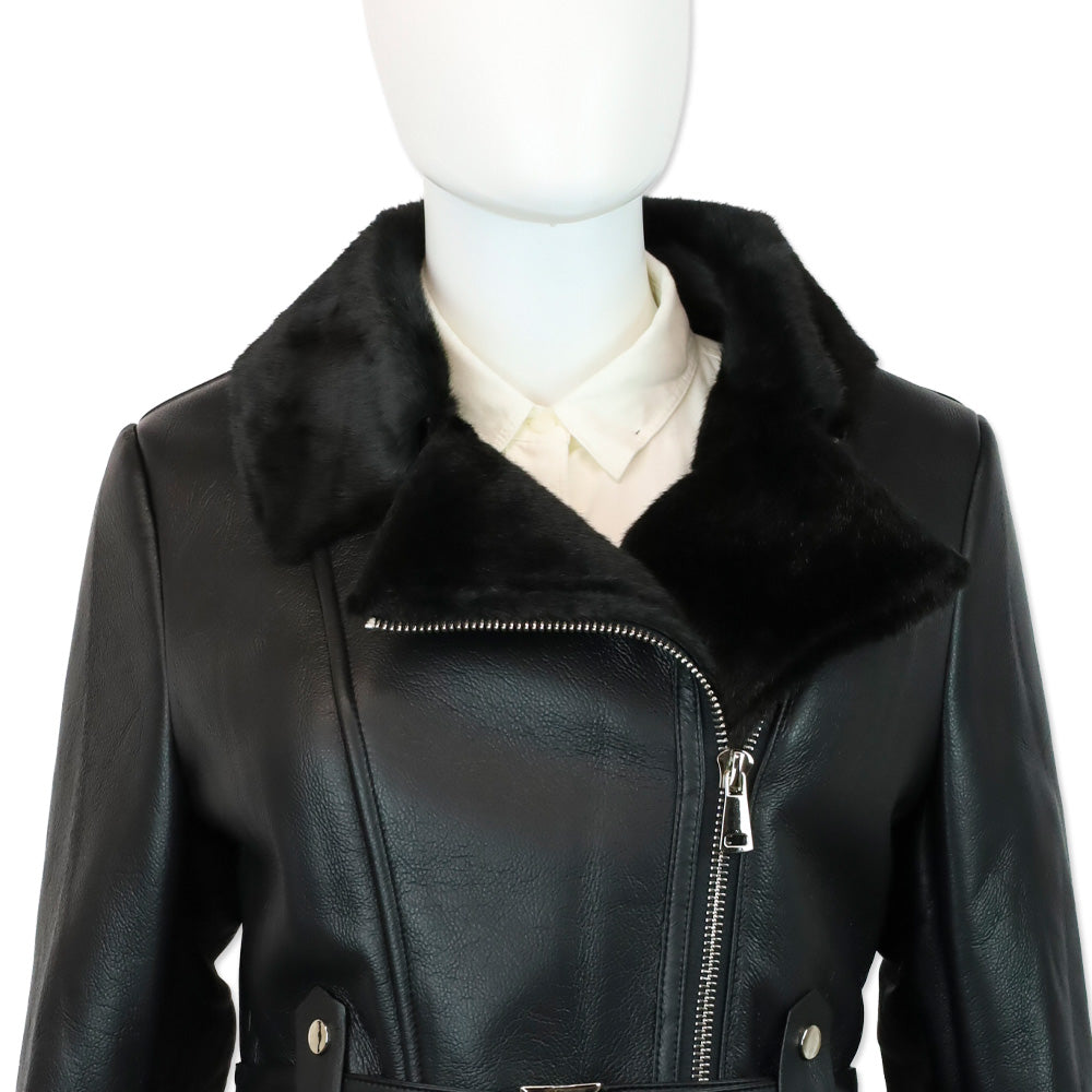 Royal Roland Black Belted Faux Leather Coat