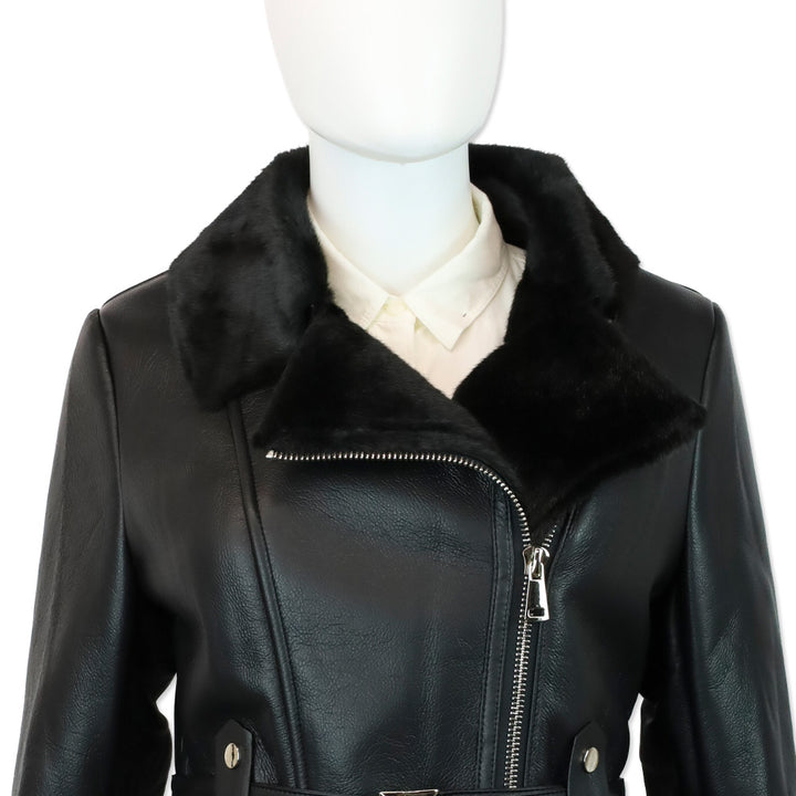 Royal Roland Black Belted Faux Leather Coat