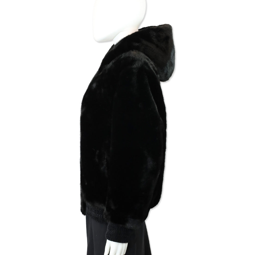 Royal Roland Black Faux Fur Zip-Up Jacket with Hoodie