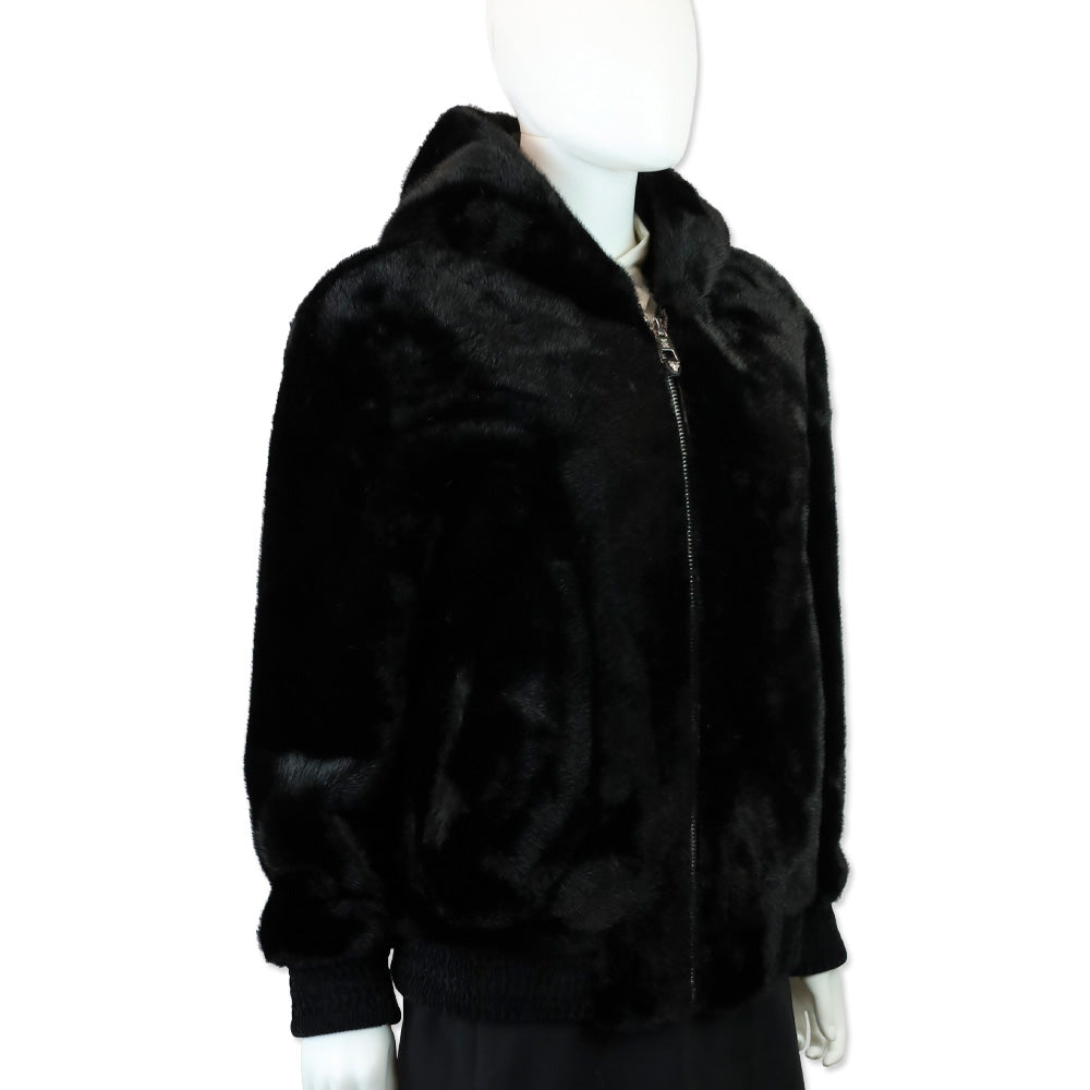 Royal Roland Black Faux Fur Zip-Up Jacket with Hoodie