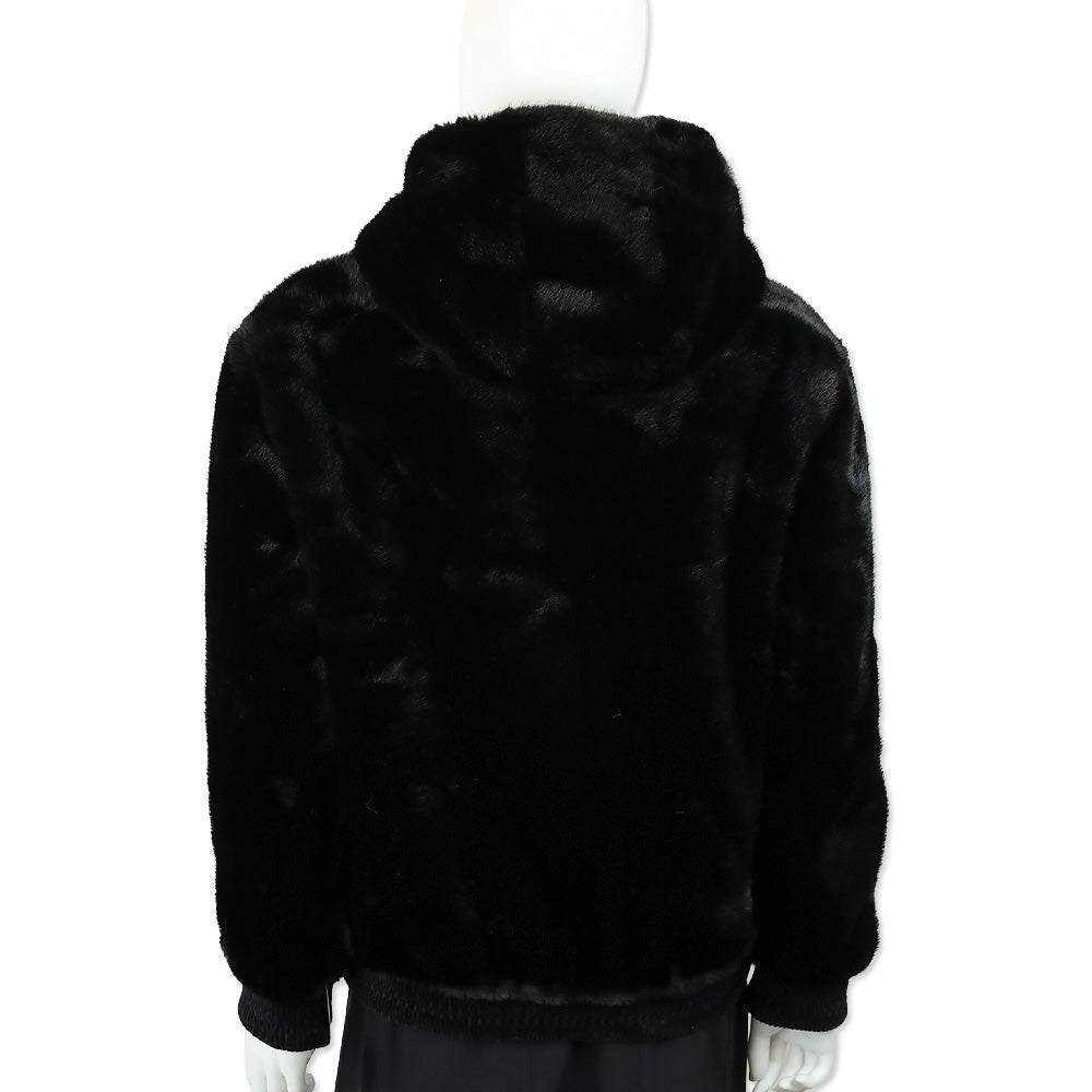 Royal Roland Black Faux Fur Zip-Up Jacket with Hoodie