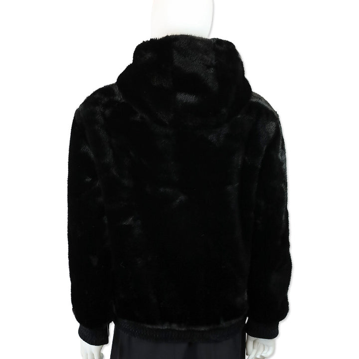 Royal Roland Black Faux Fur Zip-Up Jacket with Hoodie