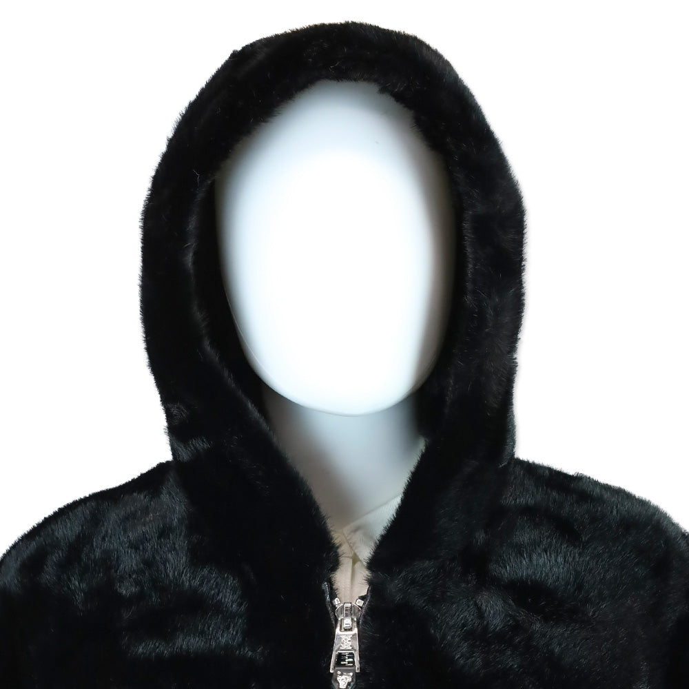 Royal Roland Black Faux Fur Zip-Up Jacket with Hoodie