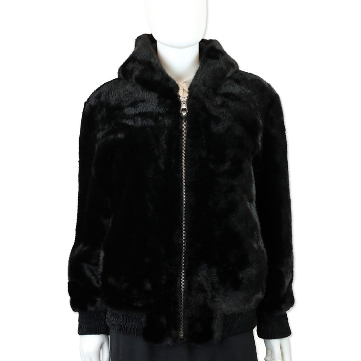 Royal Roland Black Faux Fur Zip-Up Jacket with Hoodie