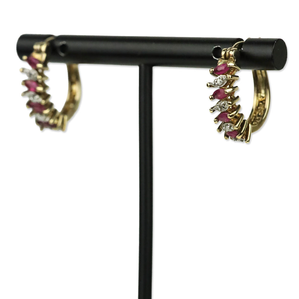 Ruby and Diamond Huggie Earrings in Gold Vermeil over Sterling Silver