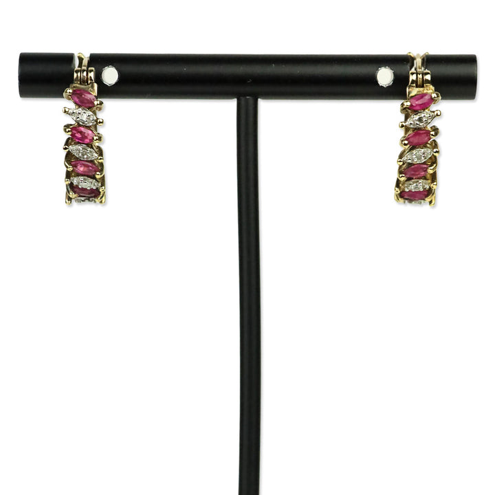 Ruby and Diamond Huggie Earrings in Gold Vermeil over Sterling Silver