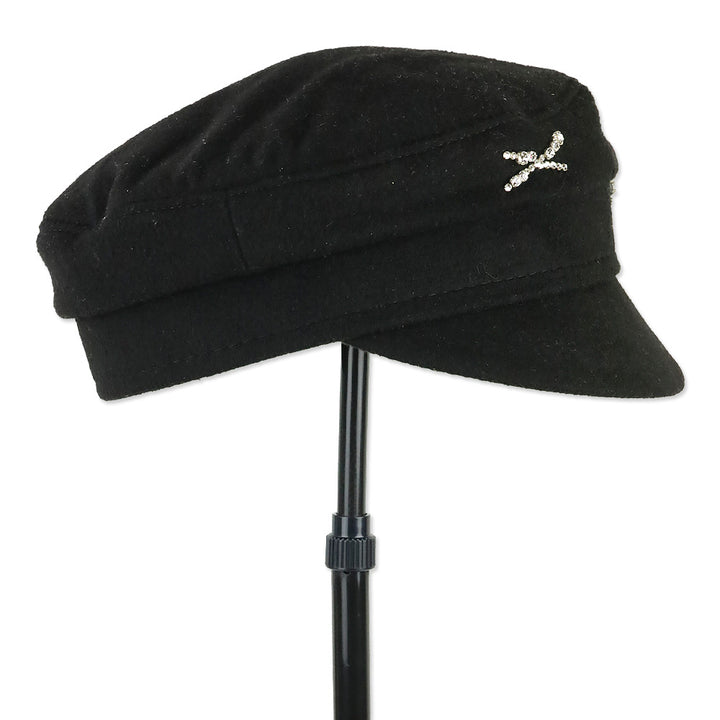 Ruslan Baginskiy Crystal-embellished Black Wool Baker Boy Cap