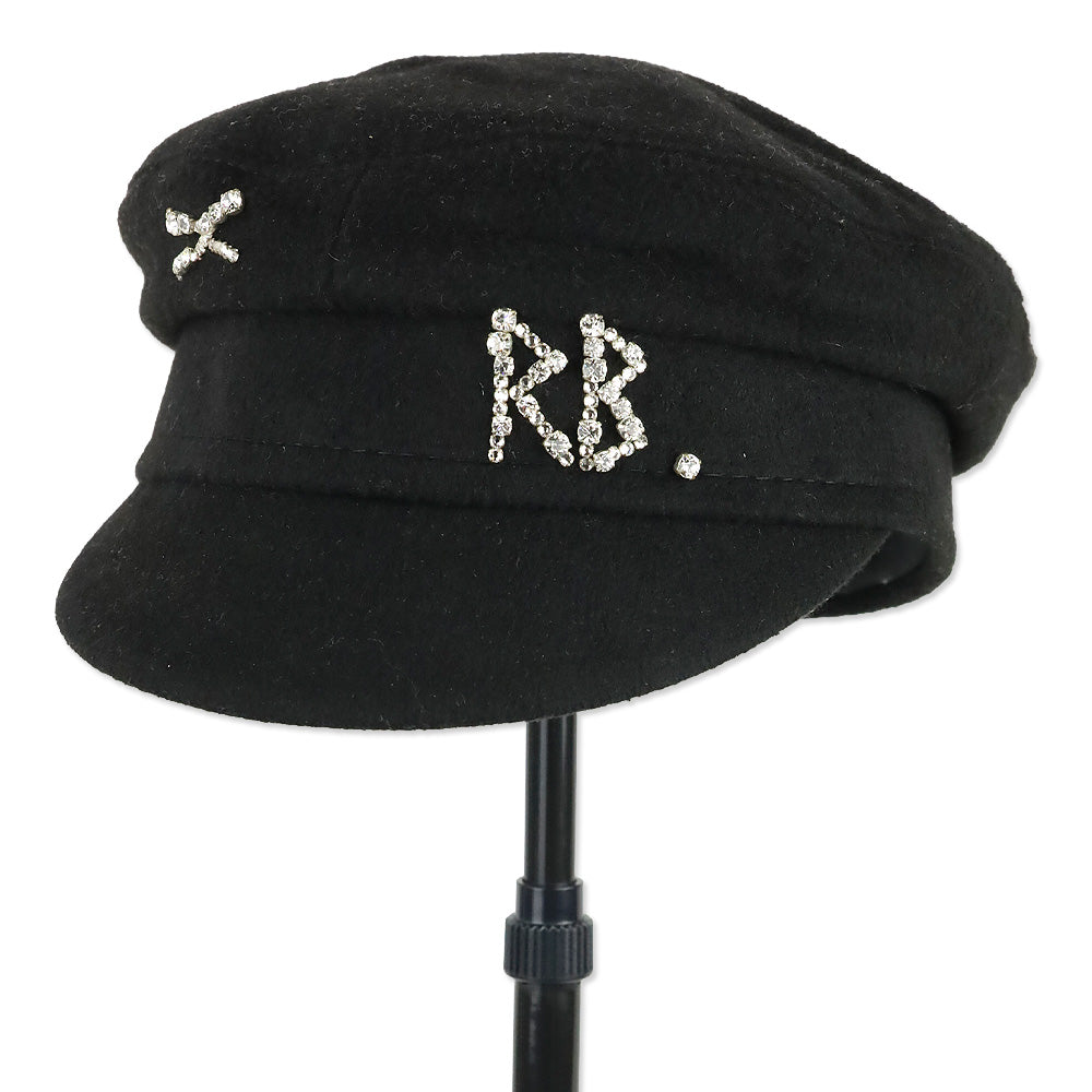 Ruslan Baginskiy Crystal-embellished Black Wool Baker Boy Cap