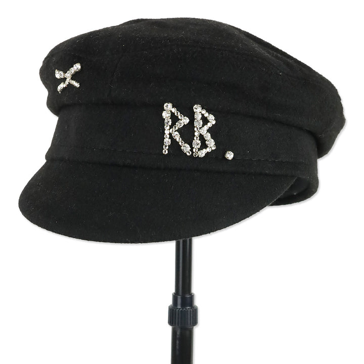 Ruslan Baginskiy Crystal-embellished Black Wool Baker Boy Cap
