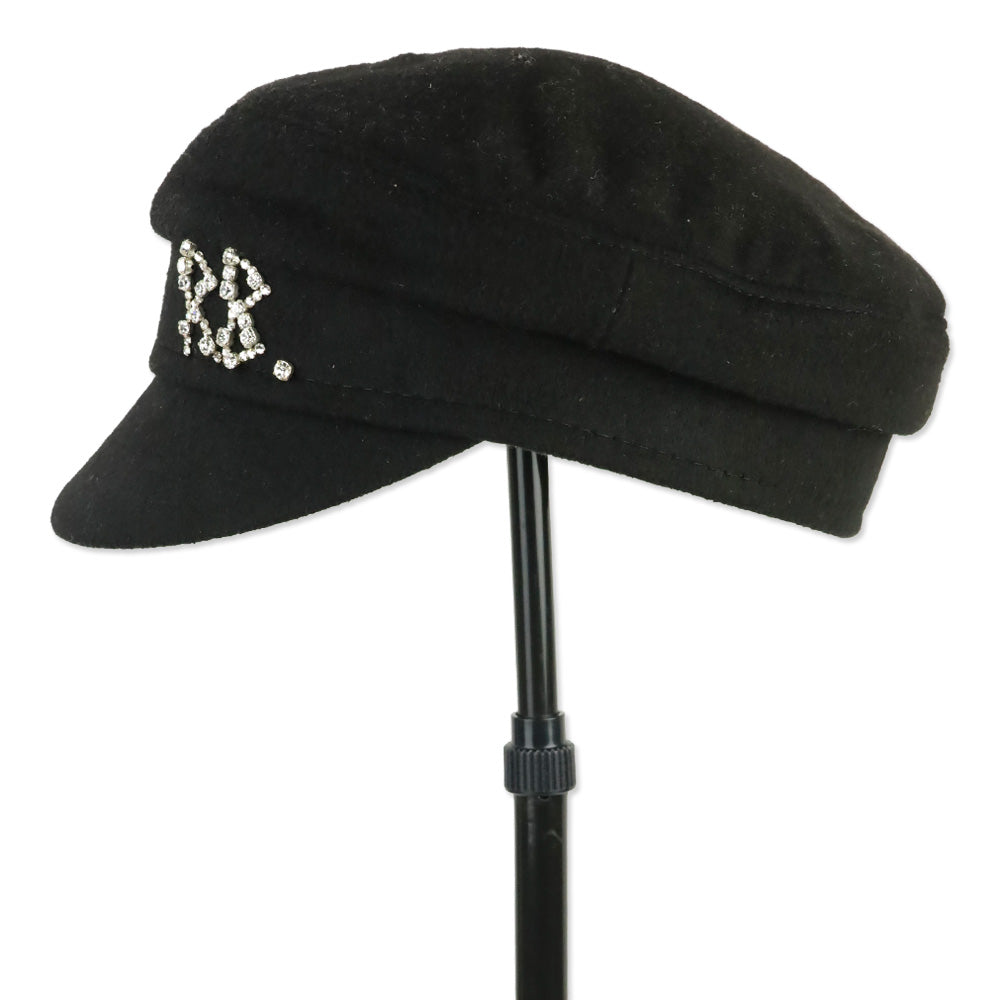 Ruslan Baginskiy Crystal-embellished Black Wool Baker Boy Cap