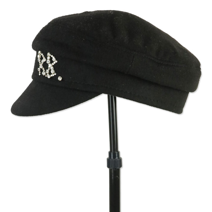 Ruslan Baginskiy Crystal-embellished Black Wool Baker Boy Cap