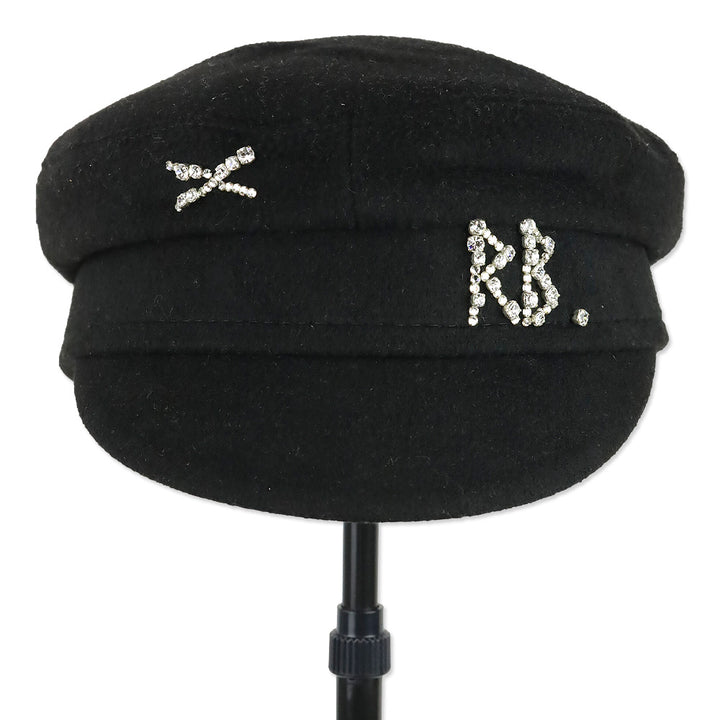 Ruslan Baginskiy Crystal-embellished Black Wool Baker Boy Cap