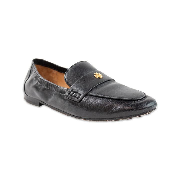 Tory Burch Black and Gold Leather Loafers