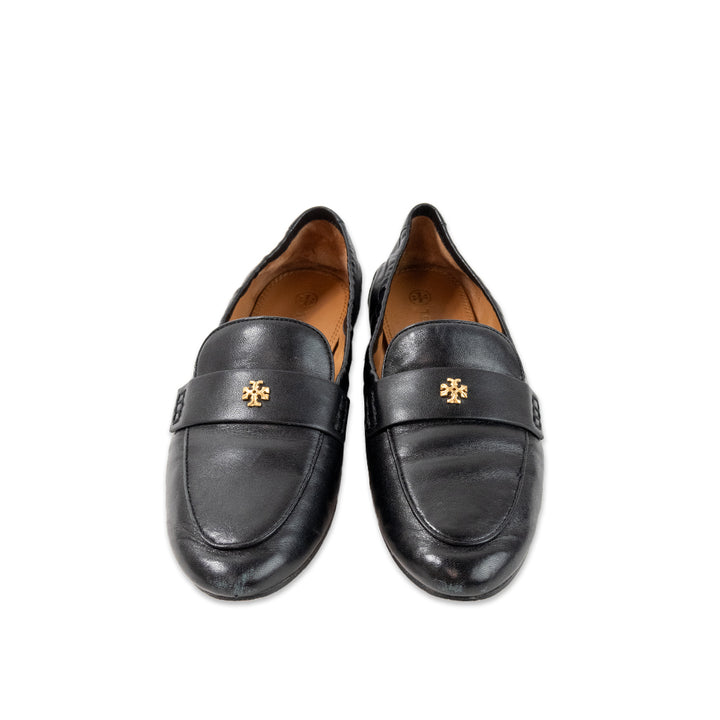 Tory Burch Black and Gold Leather Loafers