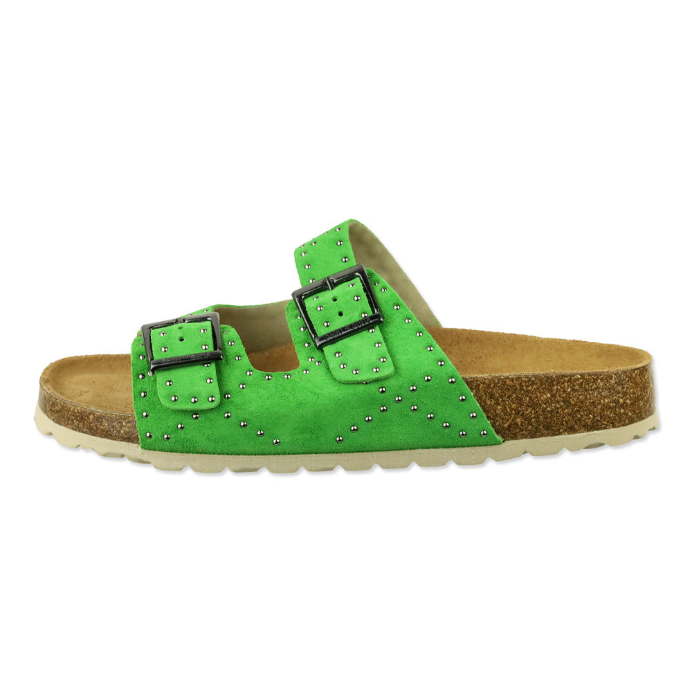 SAINT + SOFIA Green Studded Suede Double-Buckle Sandals