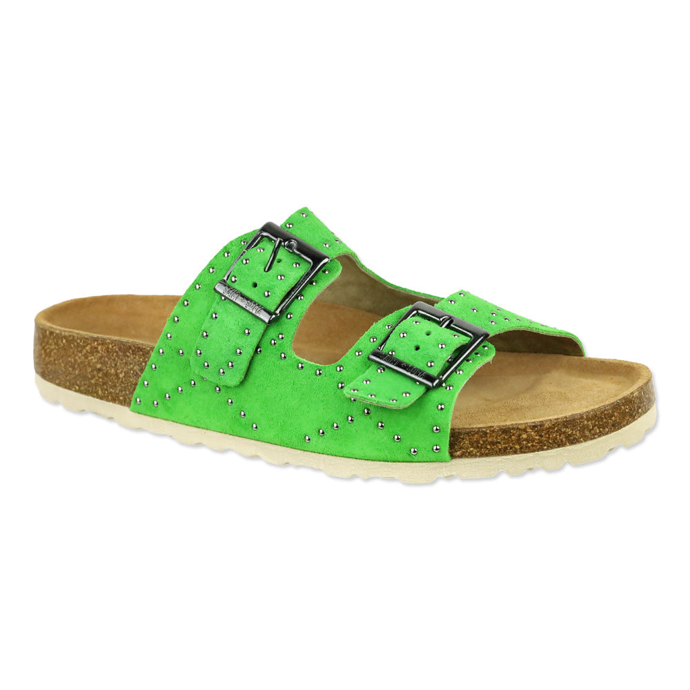 SAINT + SOFIA Green Studded Suede Double-Buckle Sandals