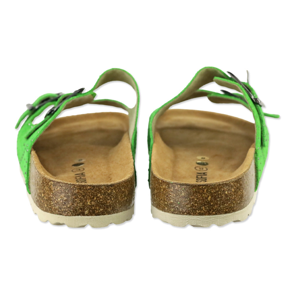 SAINT + SOFIA Green Studded Suede Double-Buckle Sandals