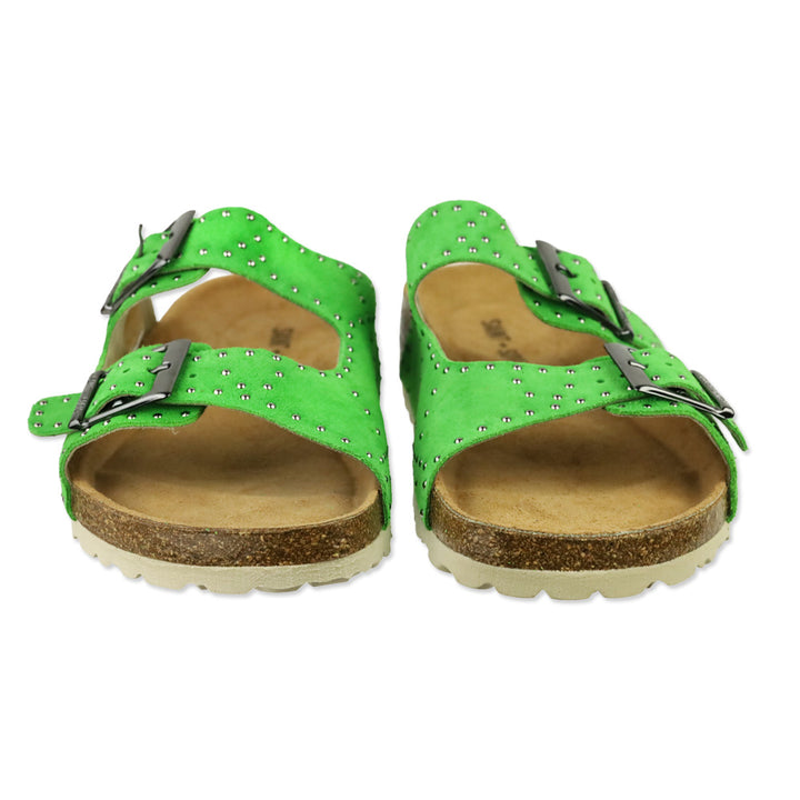 SAINT + SOFIA Green Studded Suede Double-Buckle Sandals