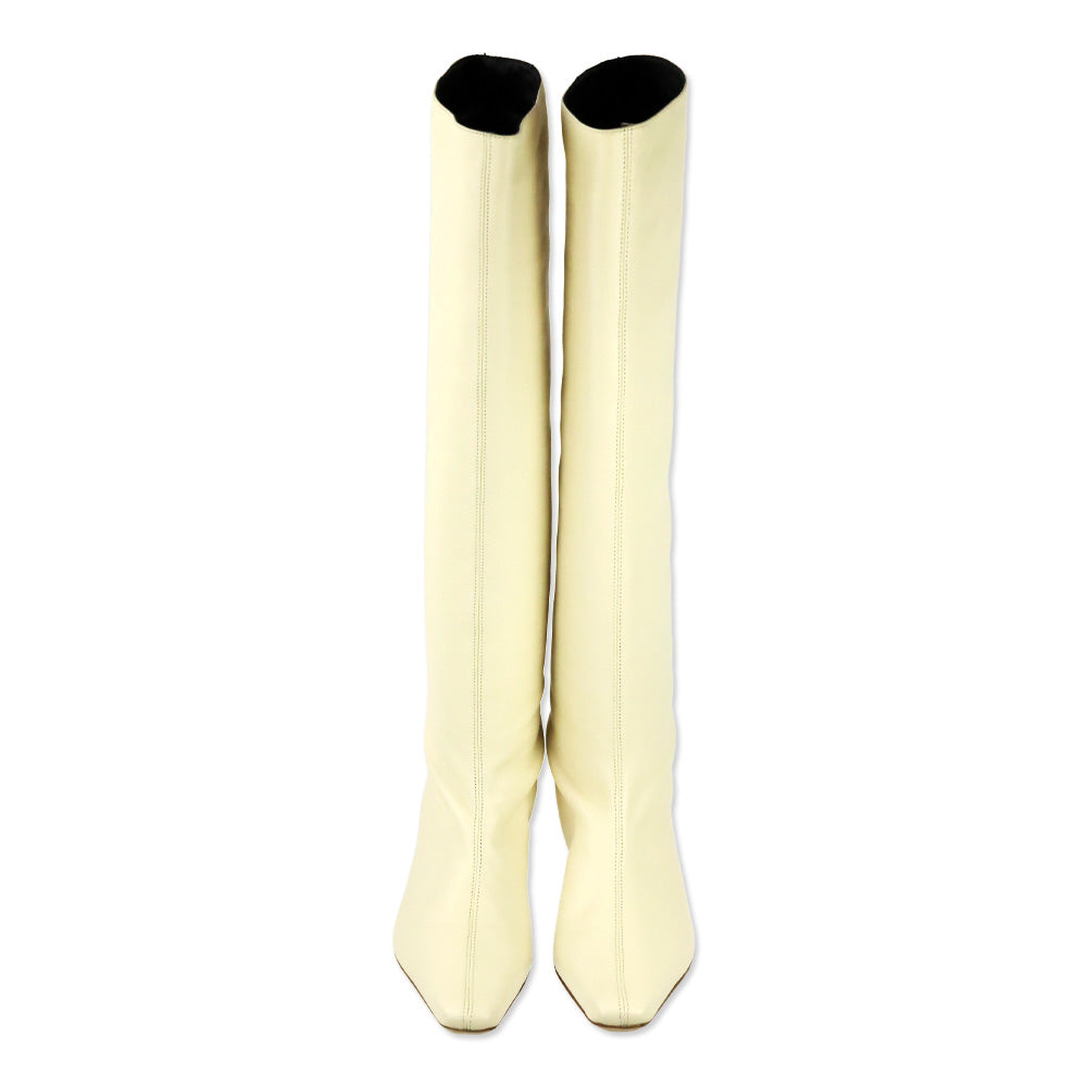 STAUD Cream Leather Wally High Heel Boot