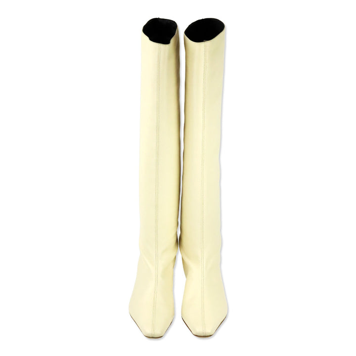 STAUD Cream Leather Wally High Heel Boot