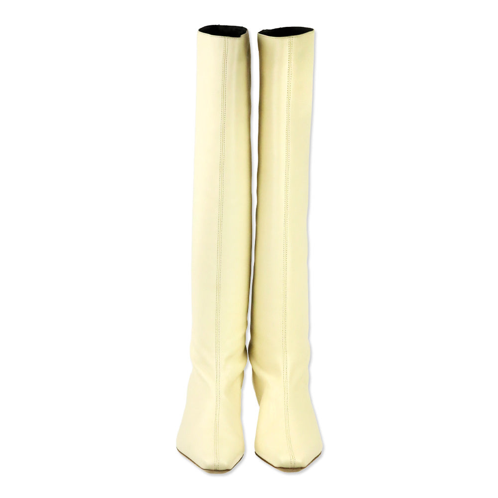 STAUD Cream Leather Wally High Heel Boot