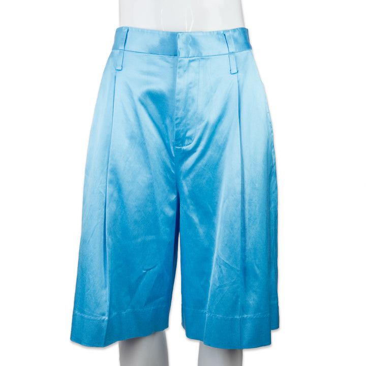 Staud High Waisted Blue Satin Shorts